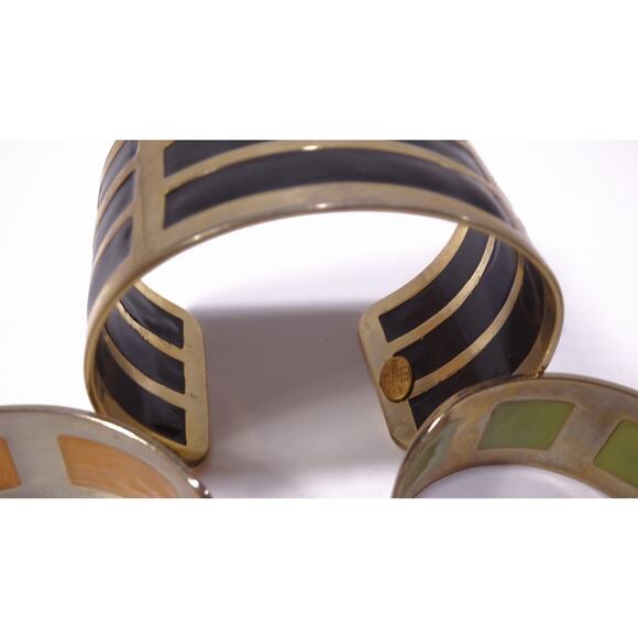 Neiman Marcus Lee Angel Silver Enamel Wide Cuff Bracelet Set NWT 398 3 PCS - Picture 8 of 10
